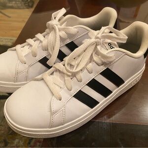 Adidas Kids White Sneakers with Black Stripes